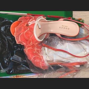Gucci Pink Ruffle Heeled Sandals
